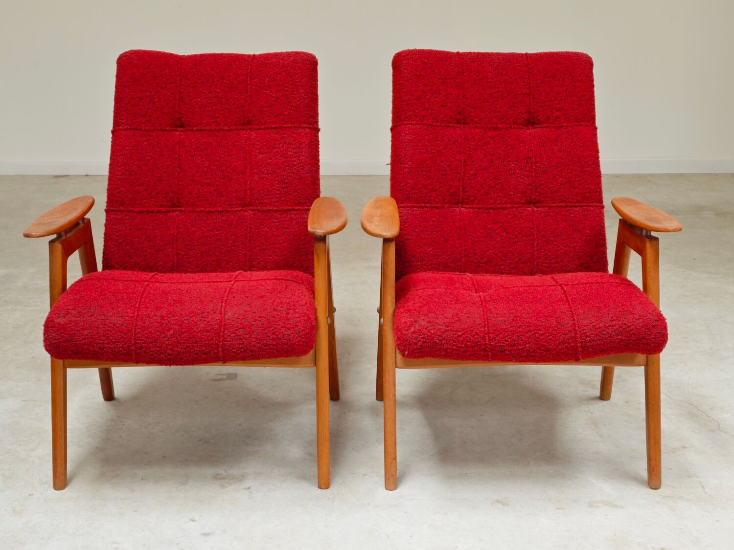 Pair of red armchairs by Jaroslav Smidek for Ton (Thonet) 60s