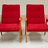 Pair of red armchairs by Jaroslav Smidek for Ton (Thonet) 60s