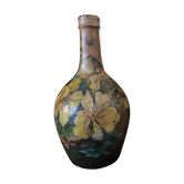 Beautiful bottle B old sandstone painted with floral motifs Folk art Puisaye