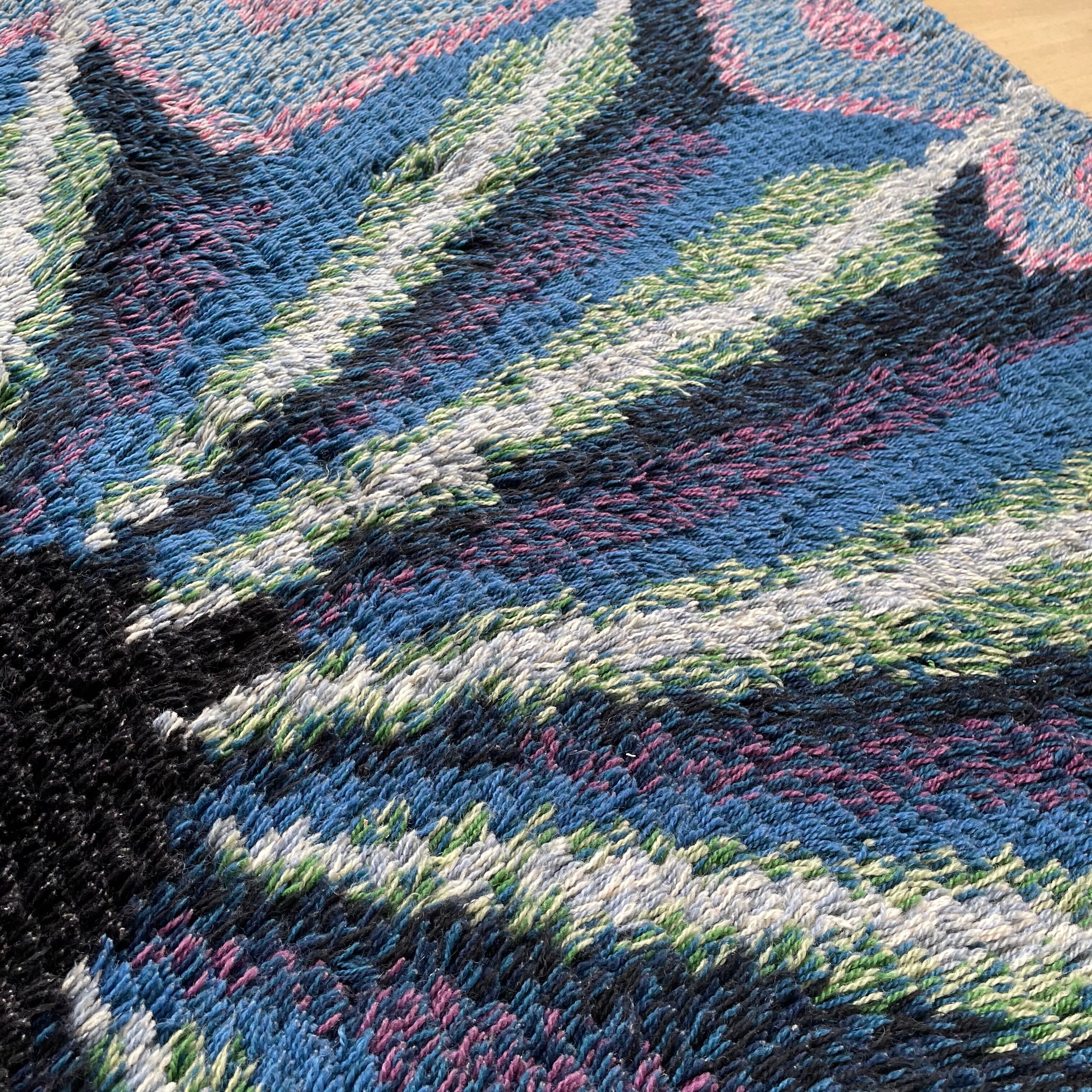 Original ABSTRACT Scandinavian High Pile Pop Art Rya Rug Carpet, Sweden, 1960s 146x201cm