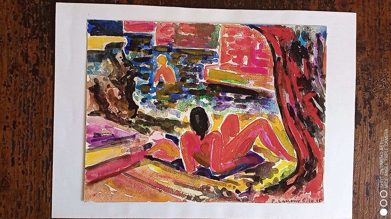 Pierre Lacroux (1909-1993) Gouache - 24 x 32 cm - Reclining Nude - October 85