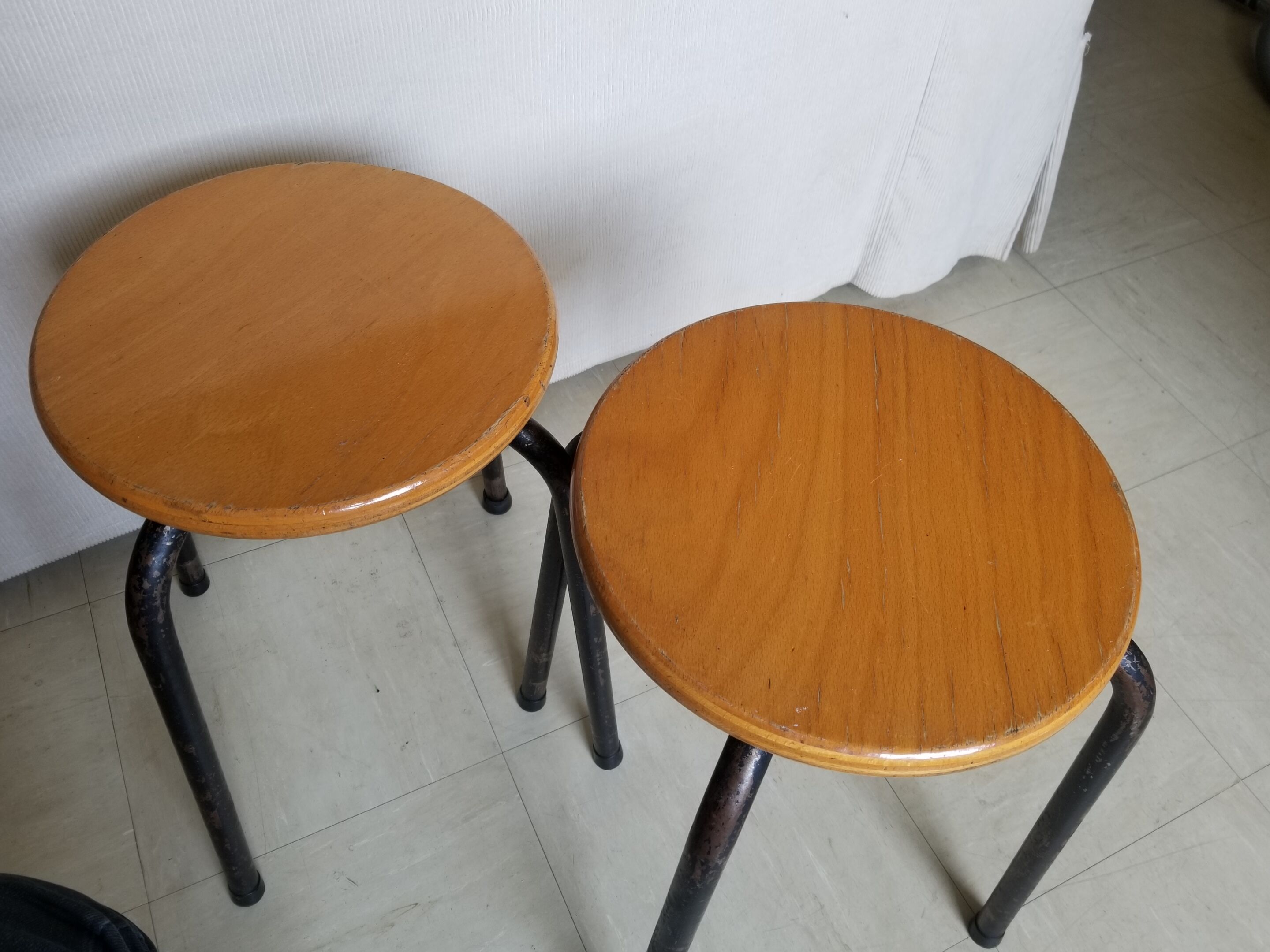 Pair of stackable vintage stocking stools - 50s