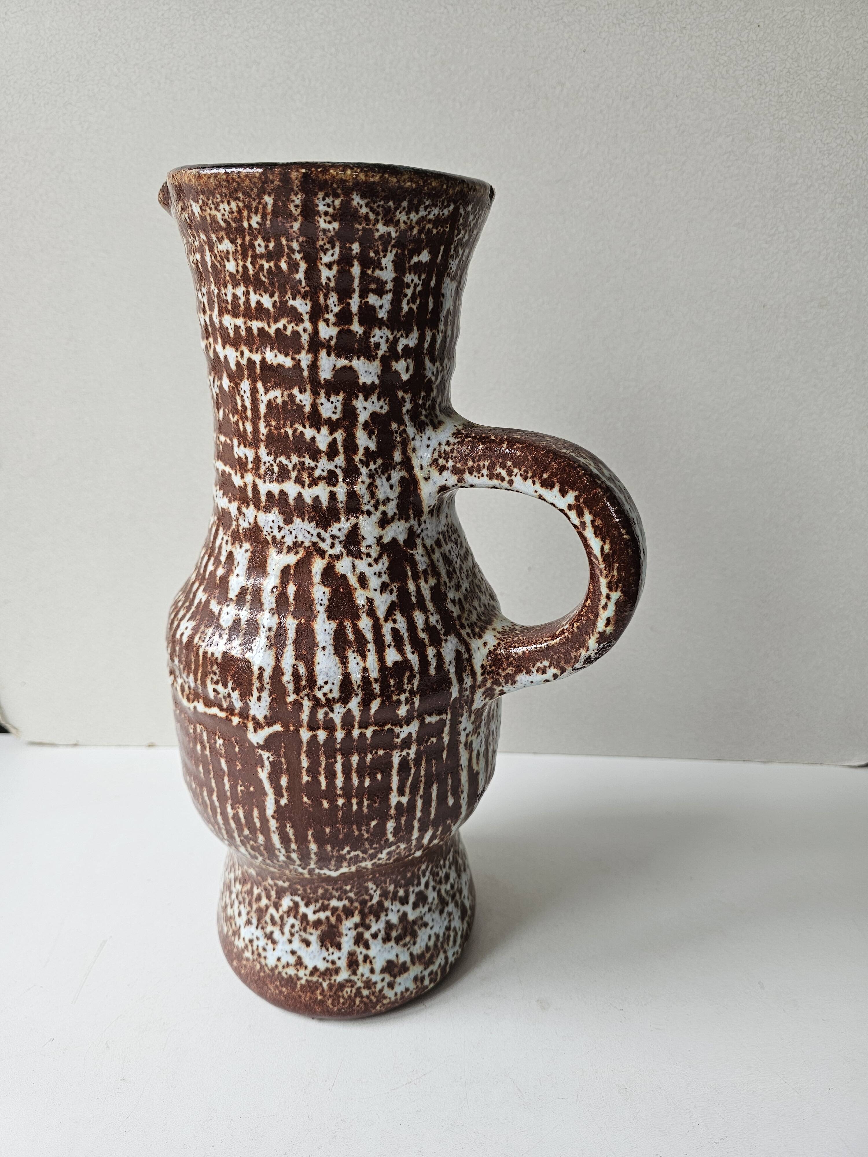 Large brown glazed ceramic pitcher signed accolay - height 31cm