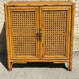 Vintage wood and rattan chest of drawers