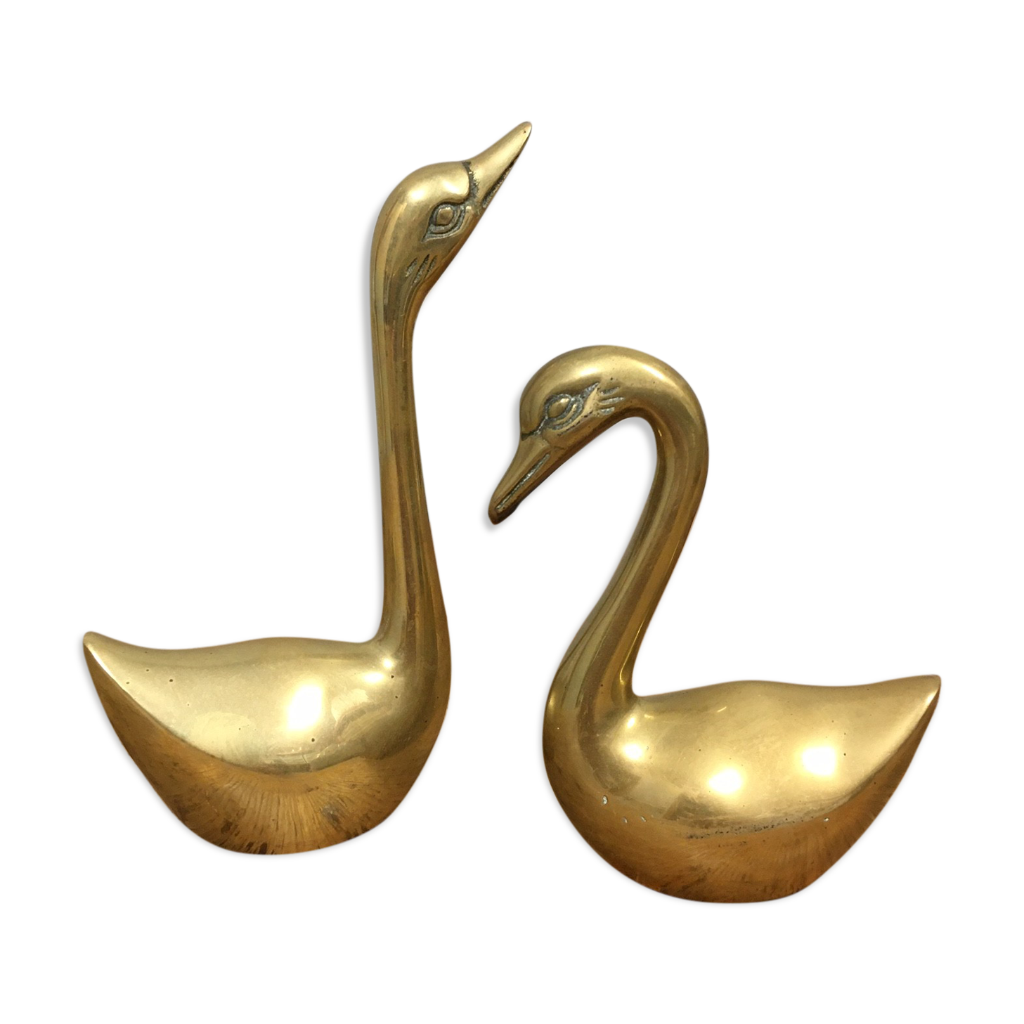 Pair of brass swans