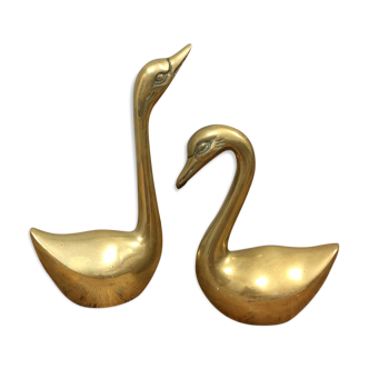 Pair of brass swans