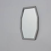 Miroir octogonal graphique du milieu du siècle avec cadre en bois noir et miroir,