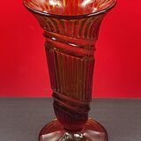 Art Deco Pressed Glass Vase Amber Color 25.3 cm