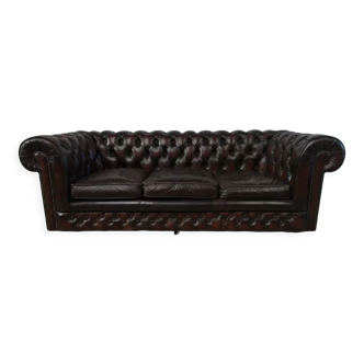 Dark brown leather chesterfield sofa