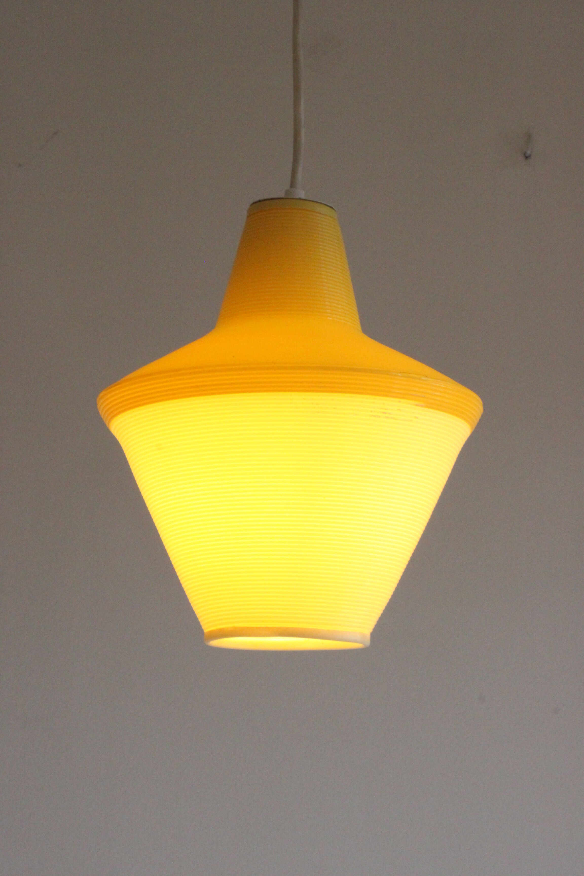 Early plastics cellulose pendant lamp by Atelier de recherche plastique and Rotaflex 1950s.