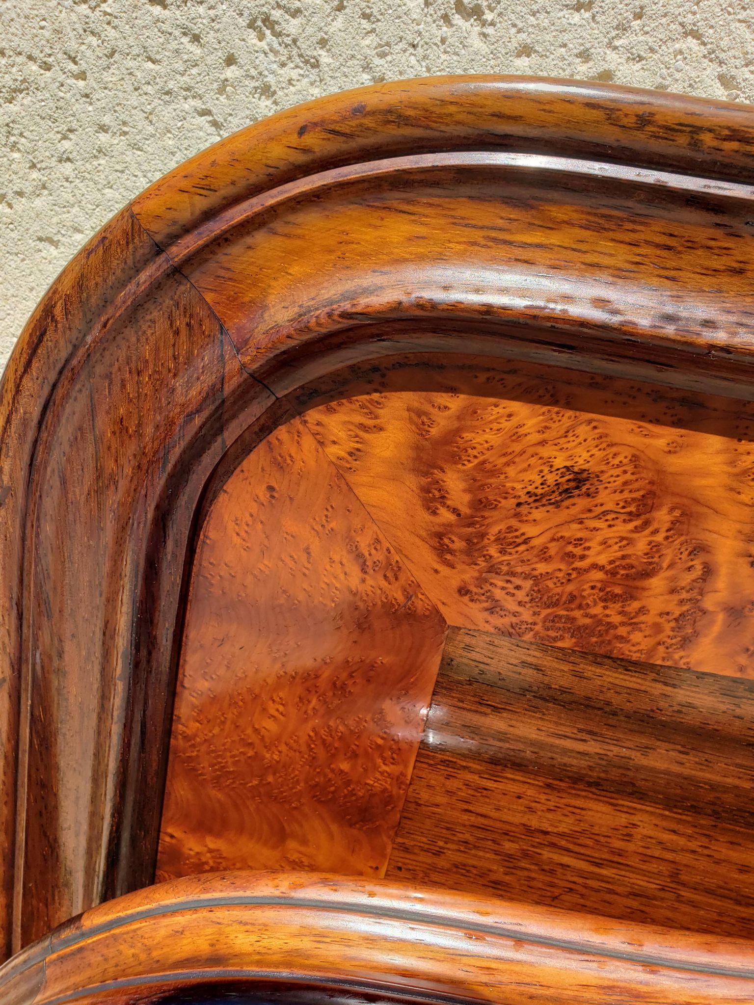 Solid walnut bed with very old walnut burl.