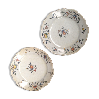 Pair of plates country flowers setting pattern earthenware