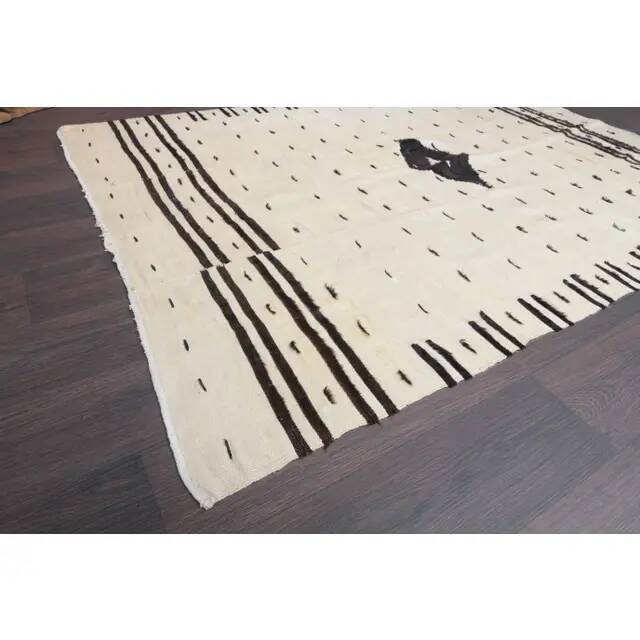 Tapis kilim en laine et coton beige turc vintage noué à la main 140x196
