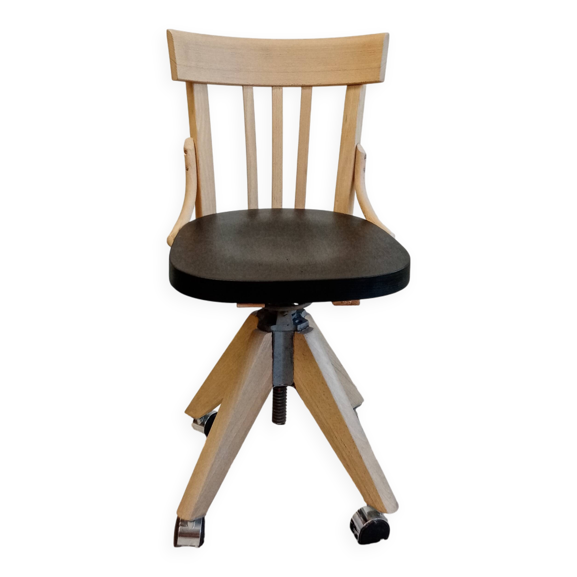 Black and wood workshop chair with metal base