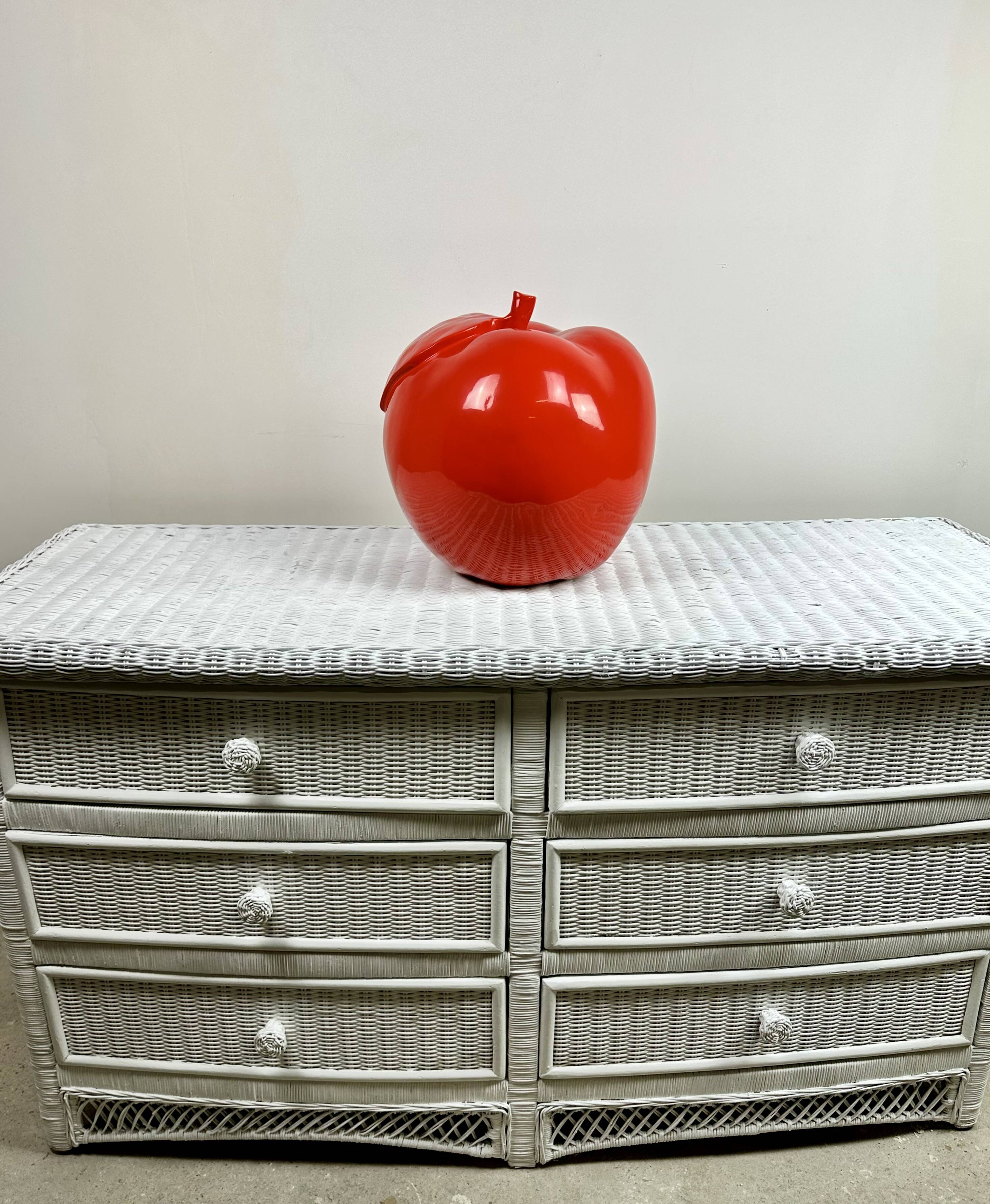 Curved chest of drawers in white woven rattan 1980's