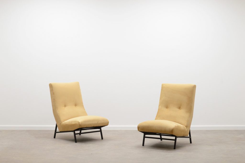 Set of 2 high back lounge chairs, 60s France.
