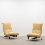 Set of 2 high back lounge chairs, 60s France.