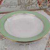 Round hollow plate in water green with a golden frieze, Cafés Lemaire.