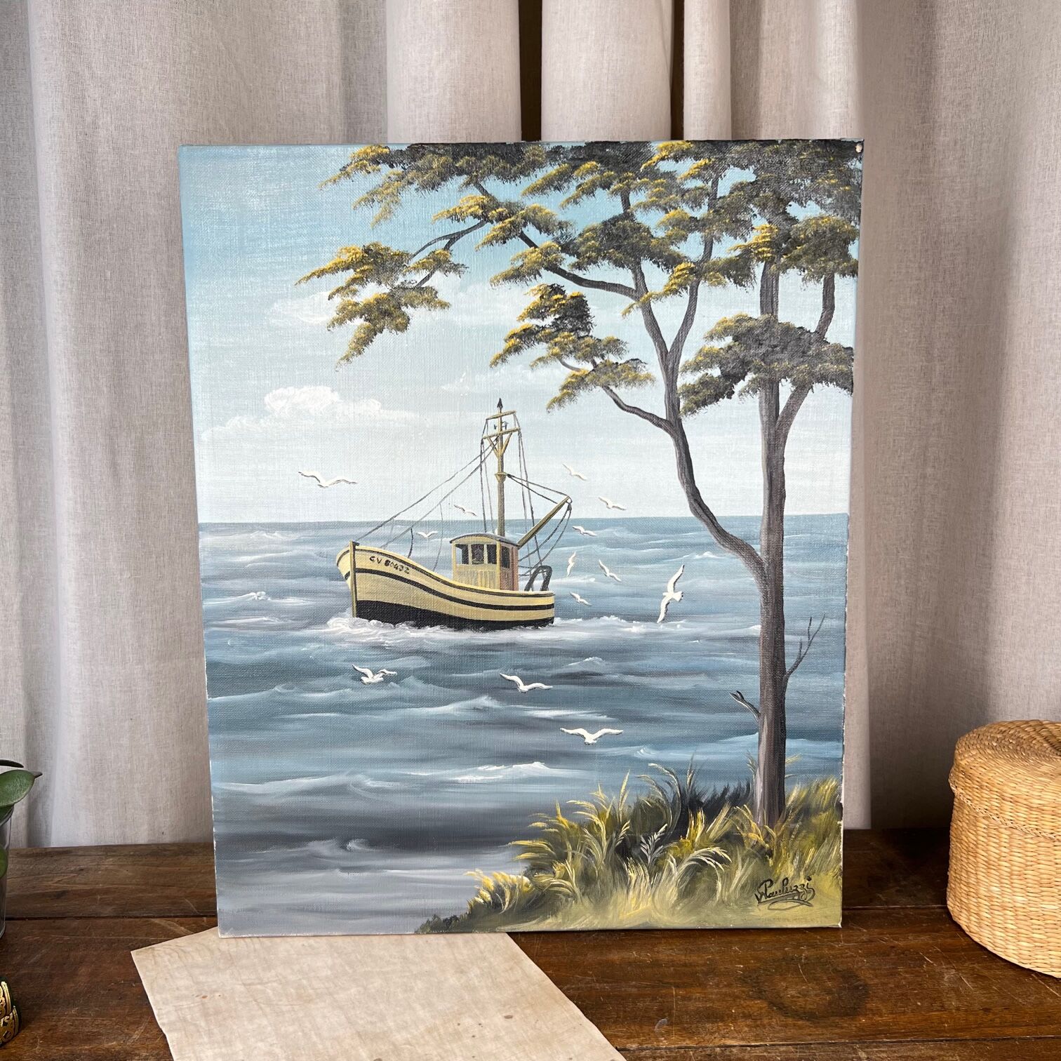 Oil on canvas "Return from fishing"