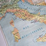 Pedagogical map MDI, 1968, reversible, physical map of Germany and economic map of Italy