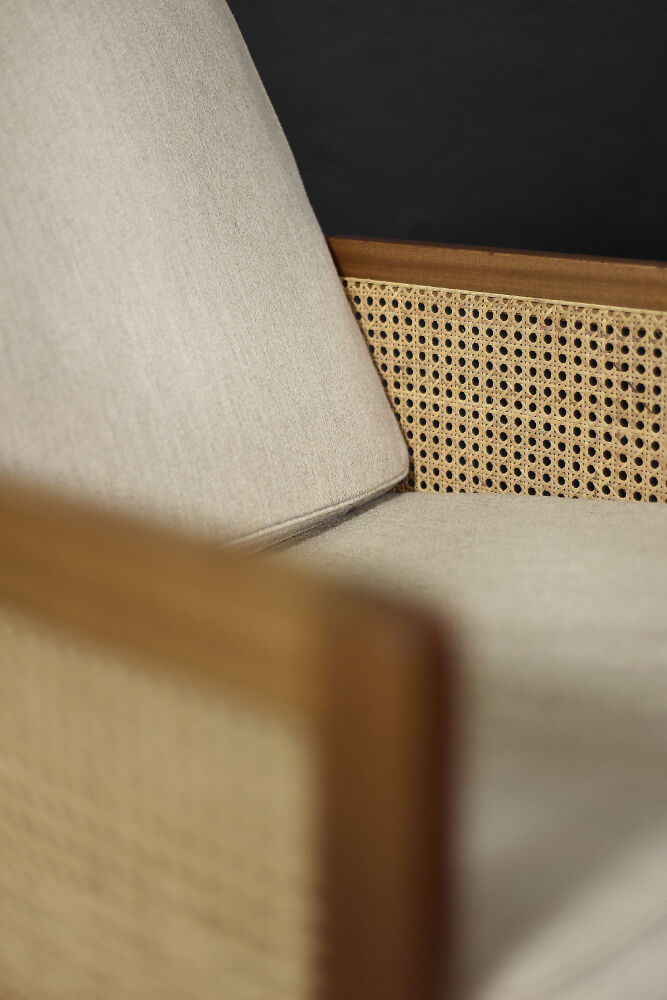 Mid-century modern Scandinavian mahogany armchair with French wicker by Bernt Petersen.