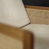 Mid-century modern Scandinavian mahogany armchair with French wicker by Bernt Petersen.