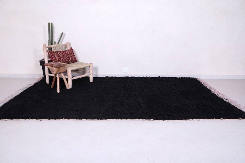Handmade black wool Berber rug, size 150 x 250 cm
