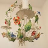 Romantic Vintage Italian Metal 3 Light Cage Chandelier Circa 1930s/40s
