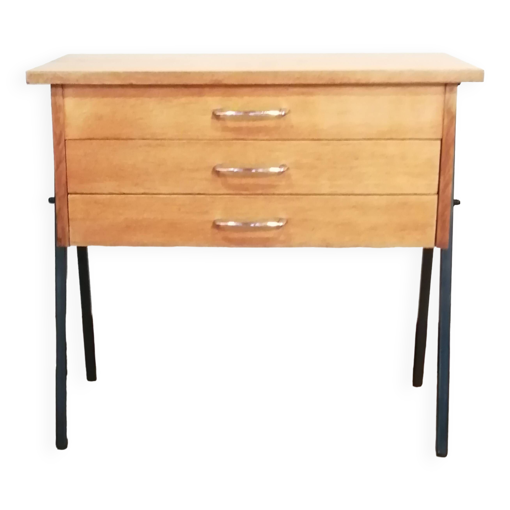 Scandinavian worker / bedside table in wood and metal from the 50s-60s