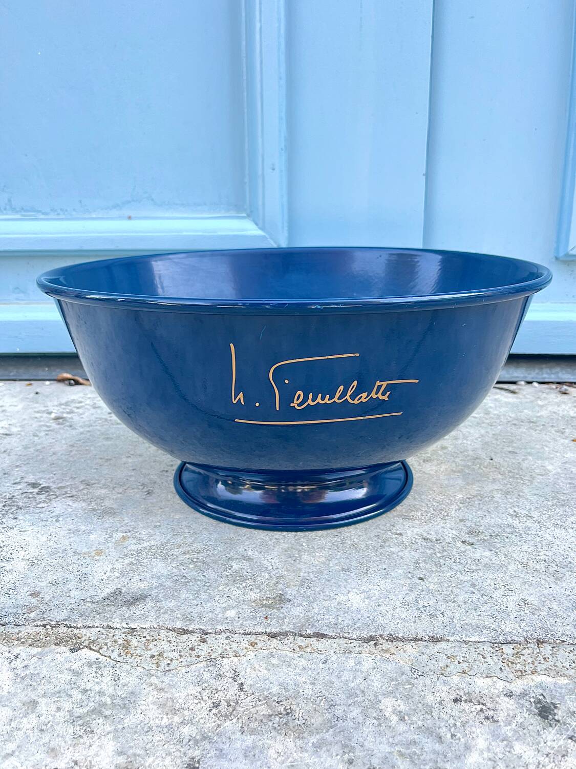 Large Nicolas Feuillatte Blue Champagne Ice Bucket Bowl, Signed