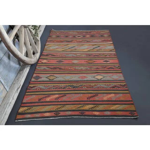 1970s Vintage Turkish Hand-Knotted Wool Cotton Red Runner Rug 117x227