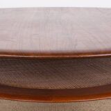 Danish round coffee table in teak, brass and cane, model FD 515 by Peter Hvidt 1960.