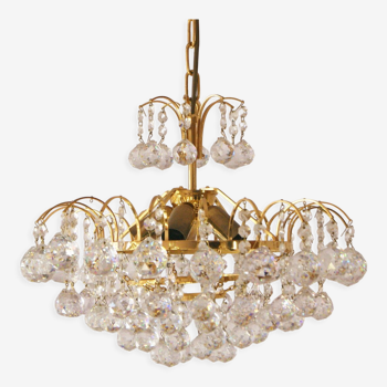 Lustre en laiton et cristal du milieu du siècle de Christoph Palme