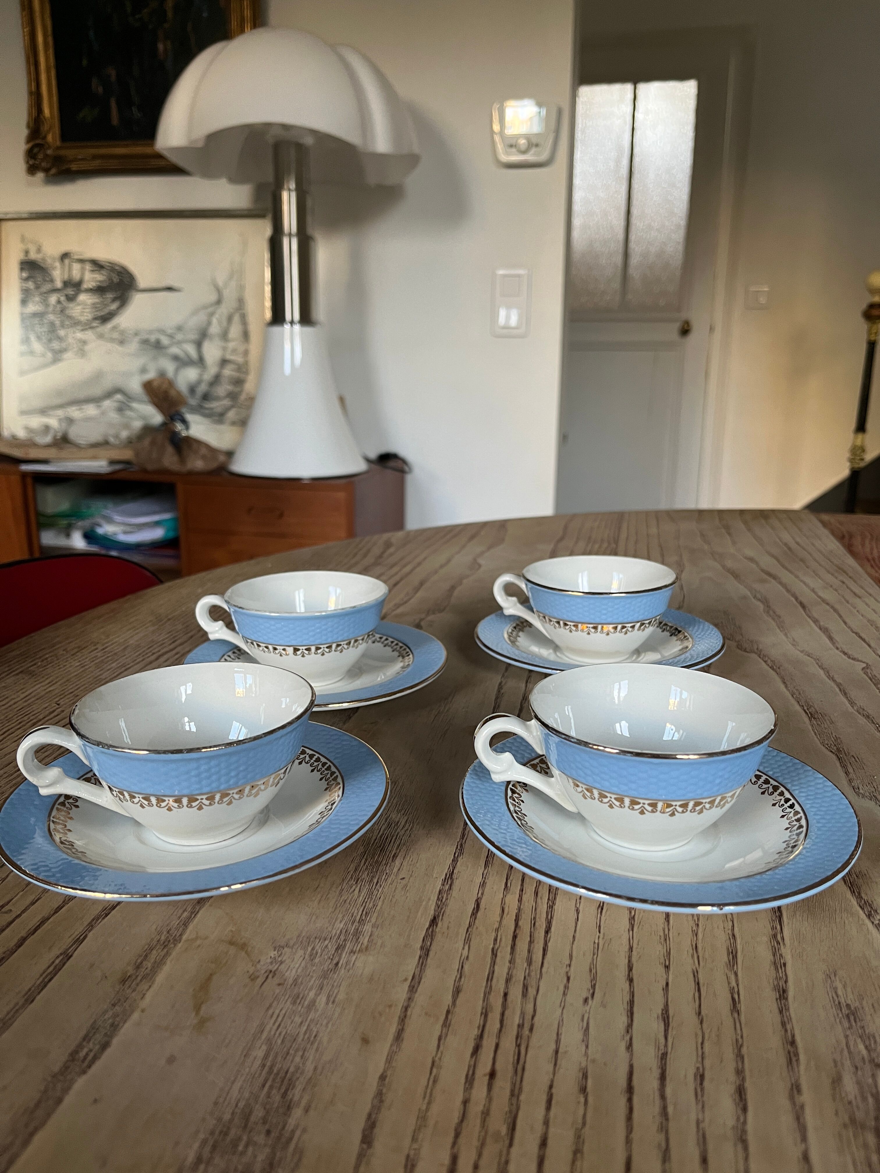 Blue earthenware coffee set