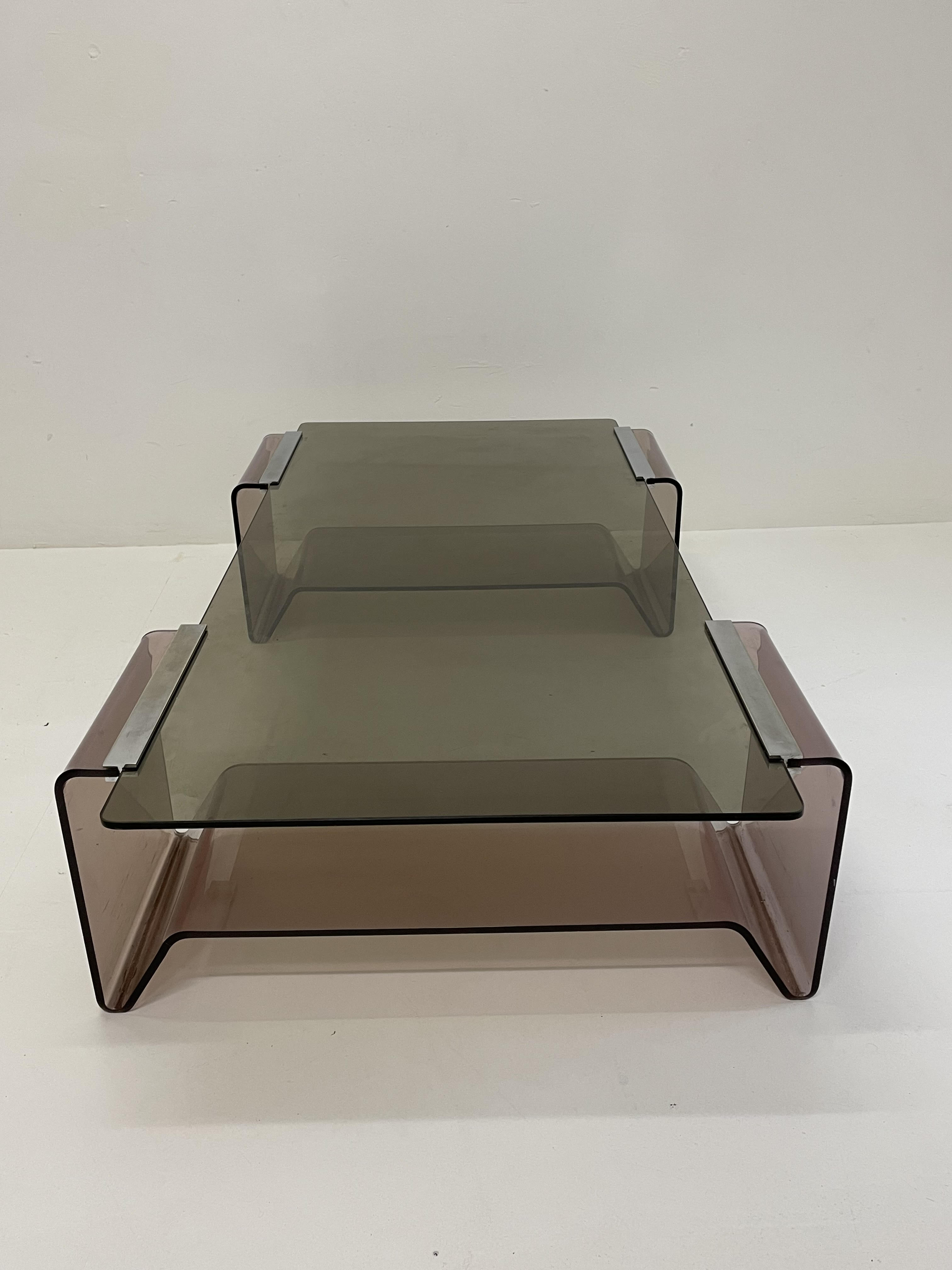 Glass and plexiglass coffee table by Michel Dumas - 70s