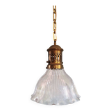 Large Holophane pendant light in clear grooved glass, 1920-30