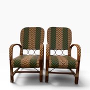 Fauteuils en rotin éclissé style Audoux Minet des années 50 F
