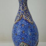 Piriform vase with a flared metal collar enamelled with a polychrome decoration, marked "Amini Iran" on the reverse.