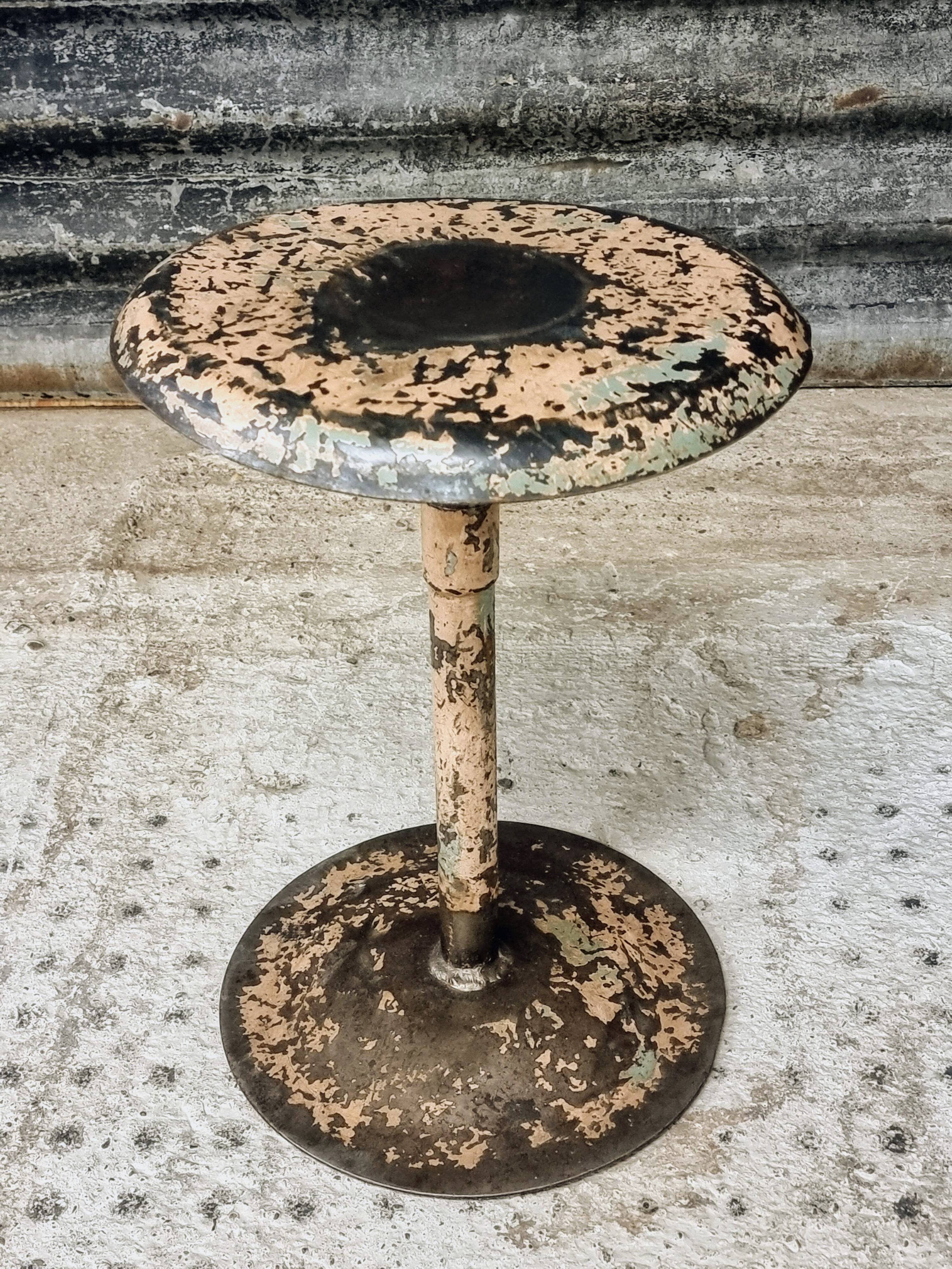Old workshop stool iron swivel stool side table