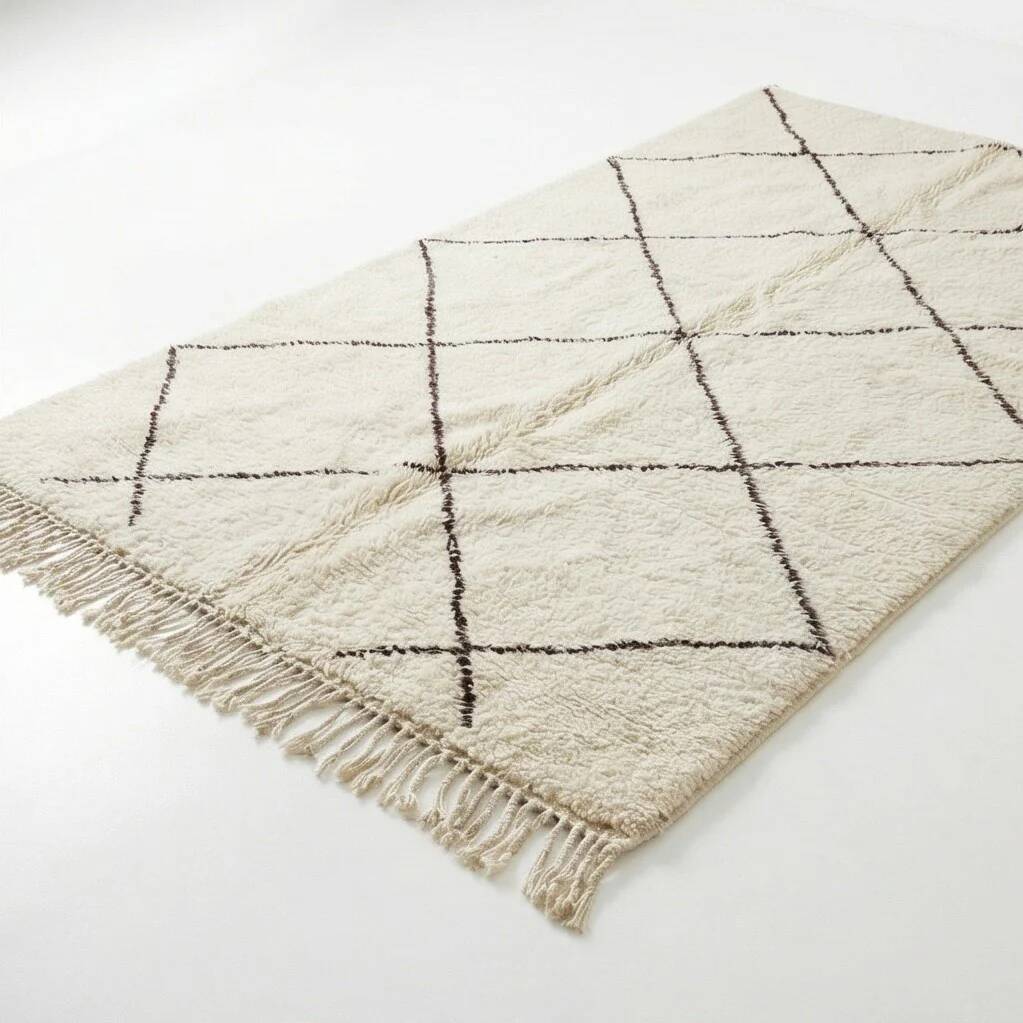 White Berber rug with black diamonds 200x300 cm