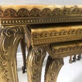 Heavy Onyx Marble Nesting Brass Tables