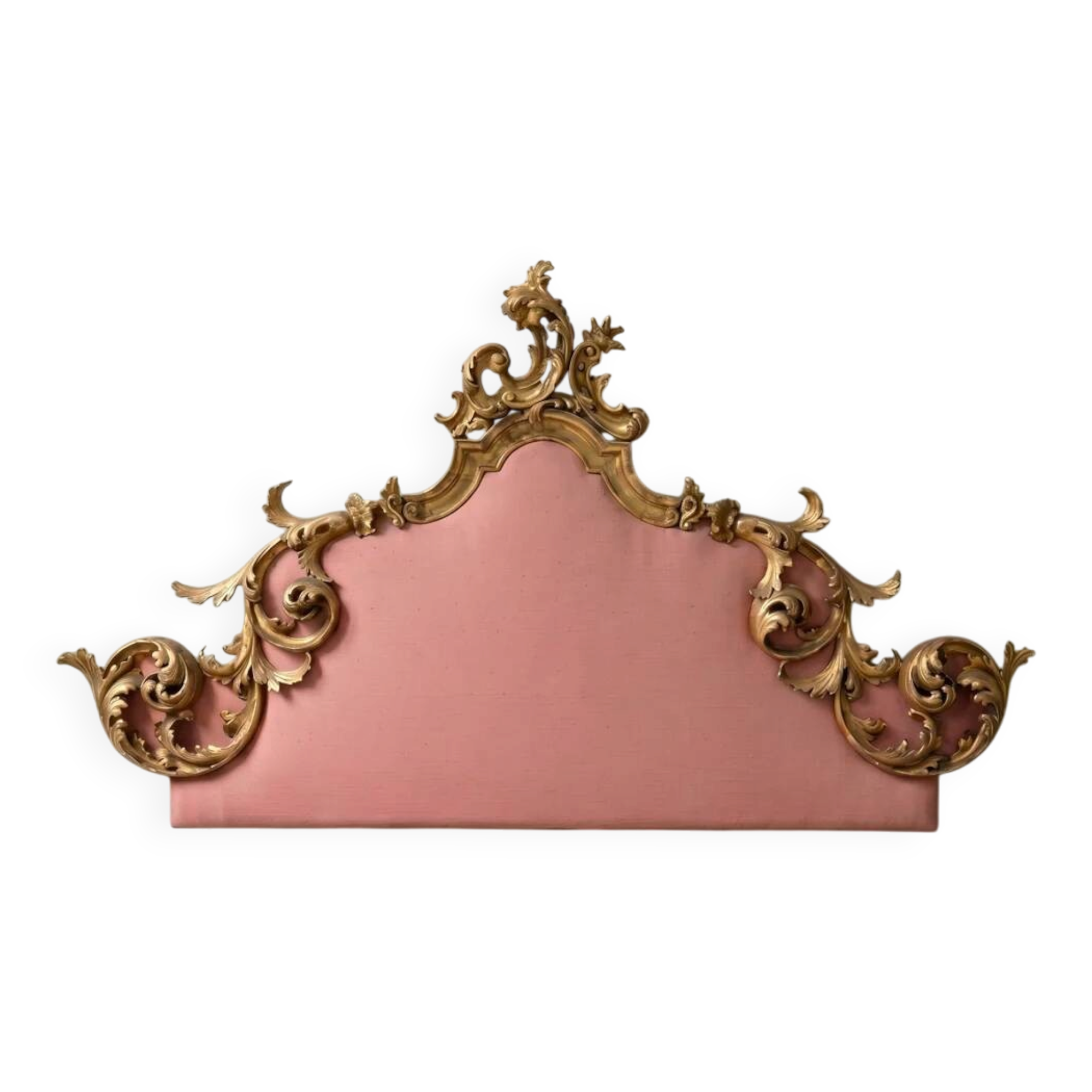Italian rococo-style headboard in carved gilded wood, 19th century.