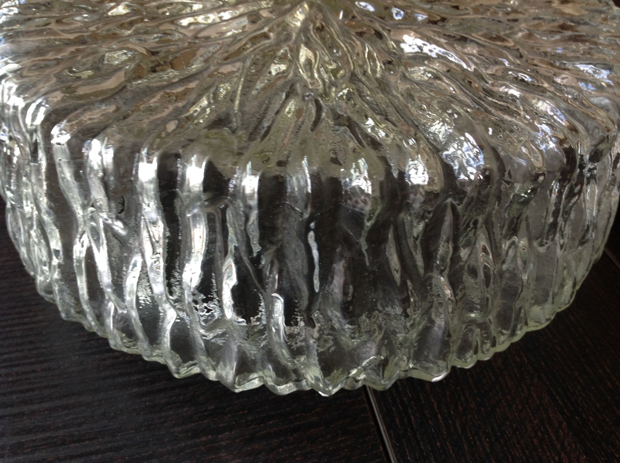 Round ice glass ceiling lamp, vintage 60s-70s