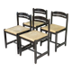 4 black solid wood and beige leather chairs from the 80s