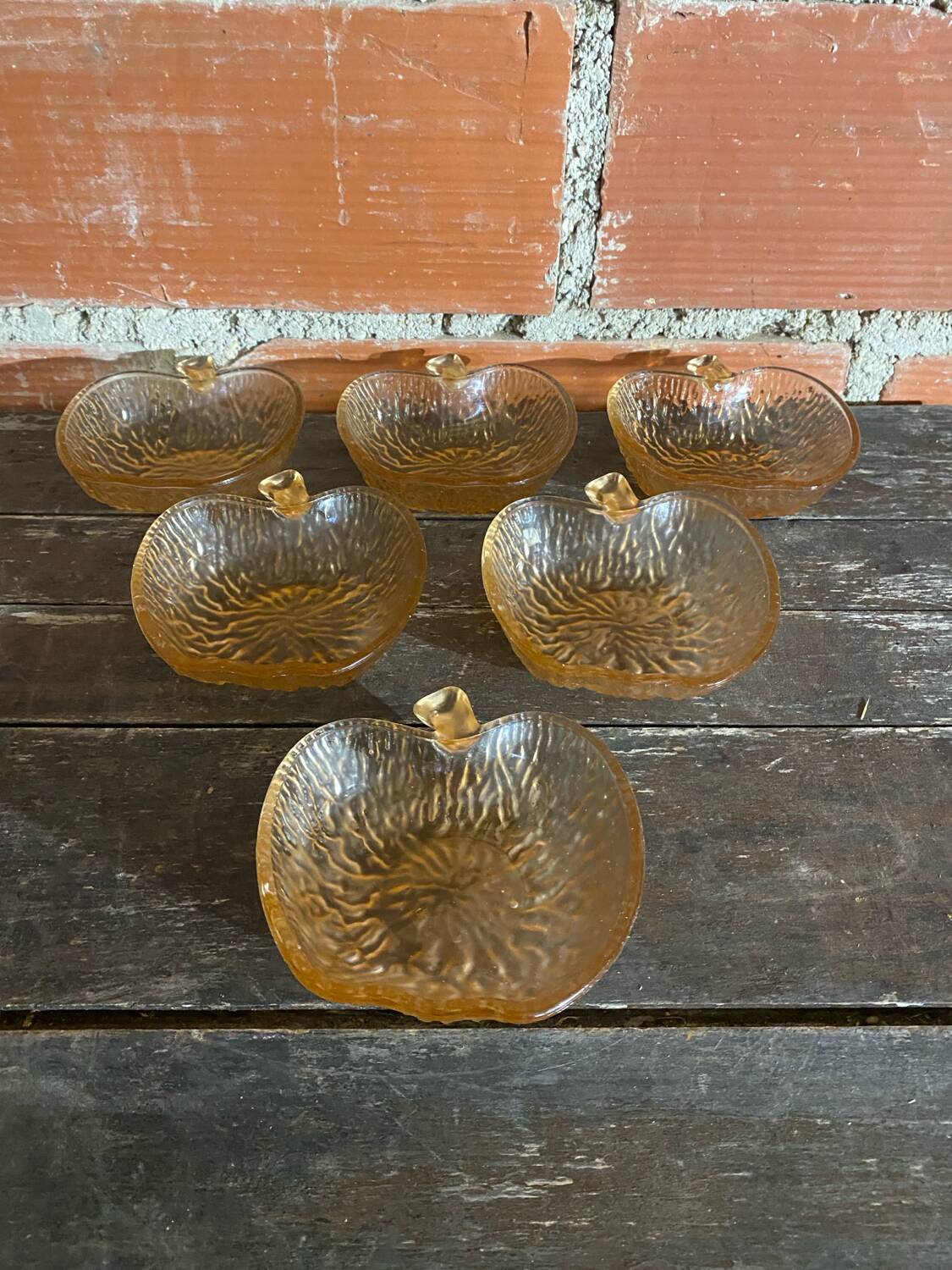 6 Antique Moulded Glass Bowls Pink Amber Apple Shape Vintage #D515