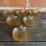 6 Antique Moulded Glass Bowls Pink Amber Apple Shape Vintage #D515