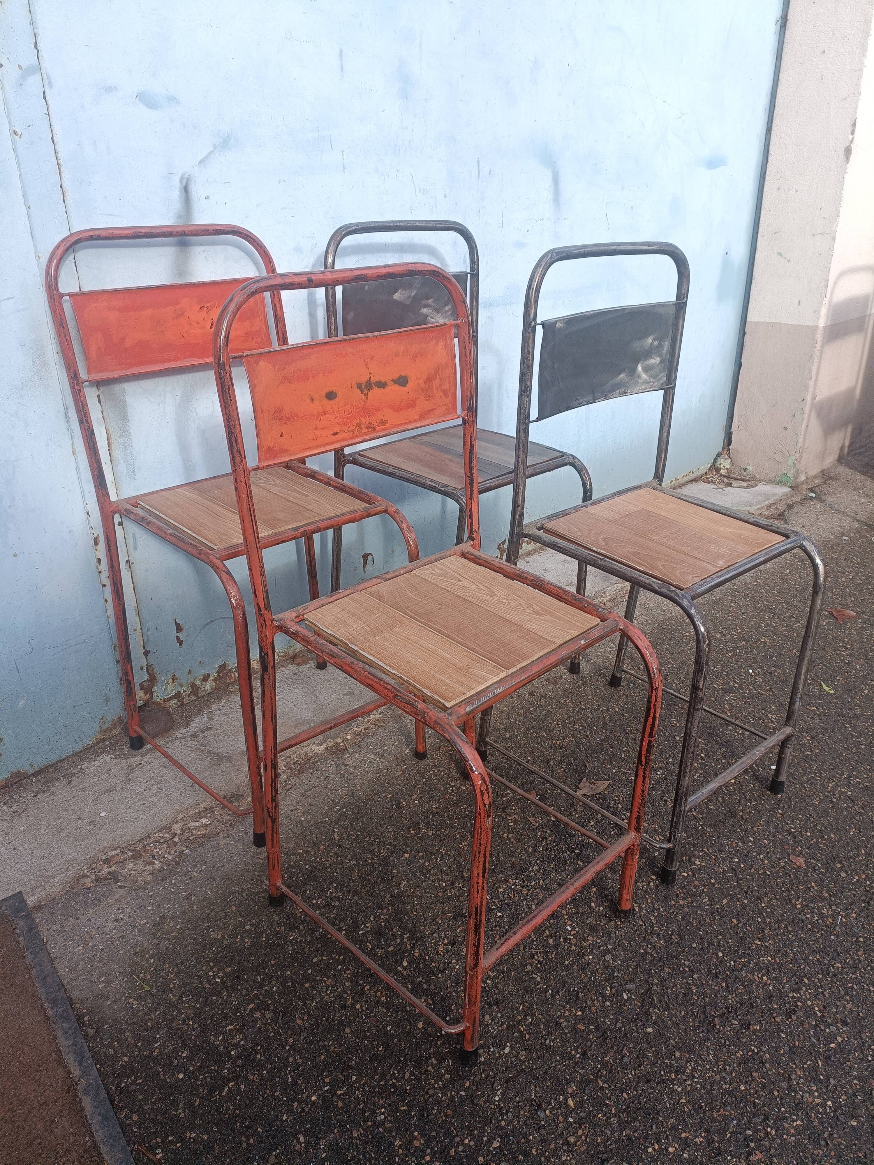 4 antique metal wooden chairs