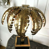 Palm tree table lamp in gilded metal and base in glass plates style year 70