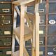 Old small painter's stepladder, wooden trade furniture, step stool