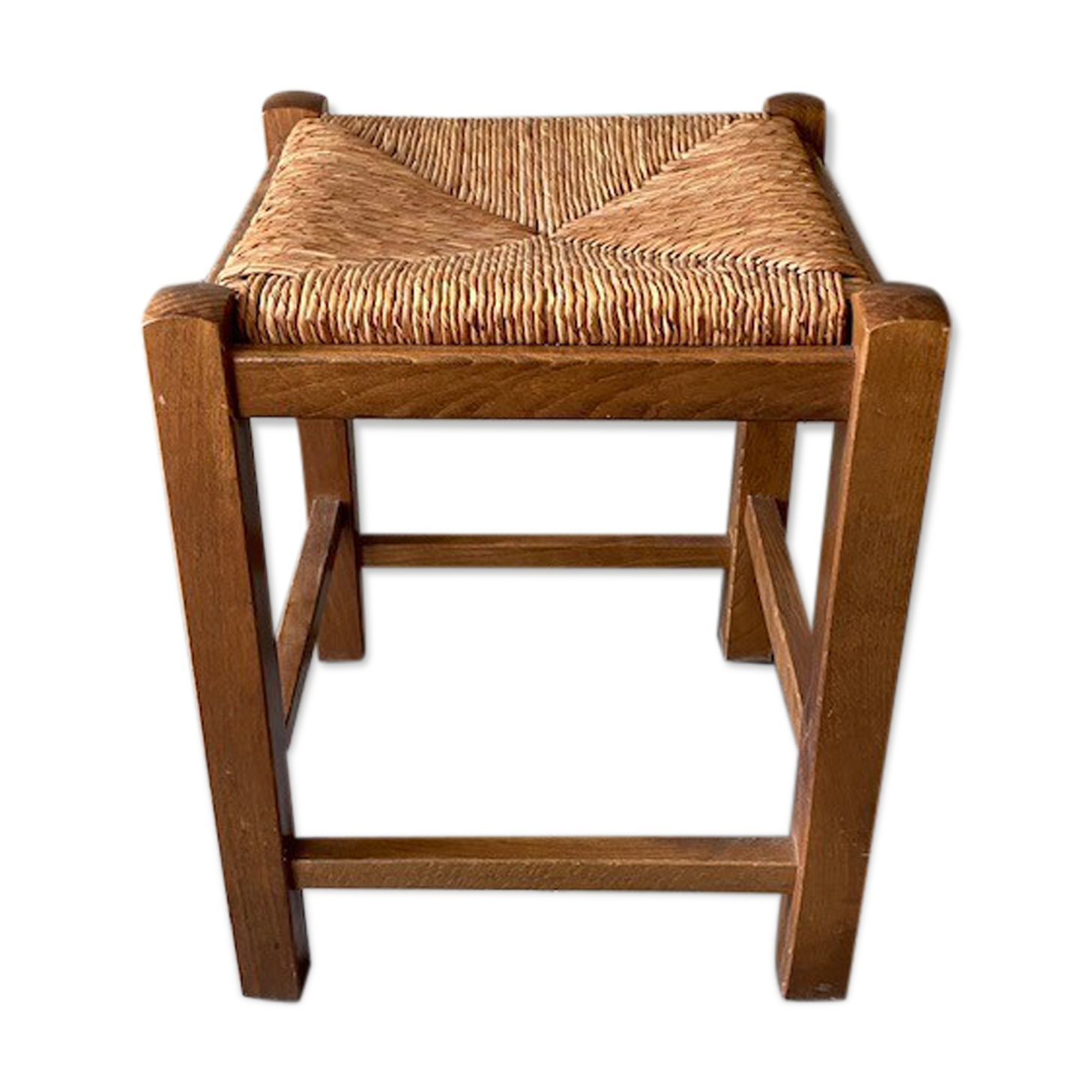 Wooden and straw stool
